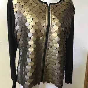 T & W Designs Women's Zip Fashion Jacket Black And Gold Size S